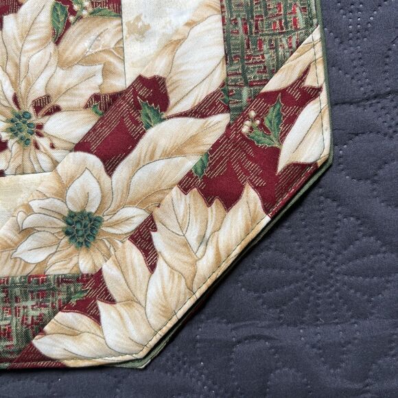 Handmade Christmas Holiday Table Runner Pieced Poinsettias 26” L x 13” W Home - Picture 7 of 9